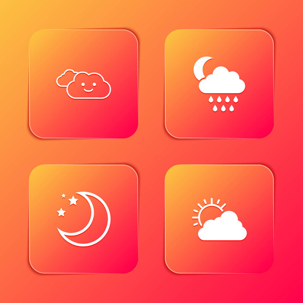 Set Cloud, with rain and moon, Moon stars and Sun cloud weather icon. Vector. - Vector, imagen