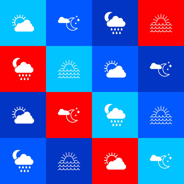 Set Sun and cloud weather, Cloud with moon stars, rain and Sunset icon. Vector. - Vector, Image