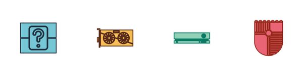 Set Mystery or random box, Video graphic card, game console and Shield for icon. Vector. - Vector, Image