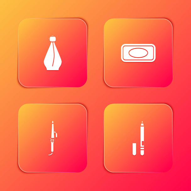 Set Perfume, Bar of soap, Curling iron and Eyeliner, eyebrow icon. Vector. - Vector, imagen