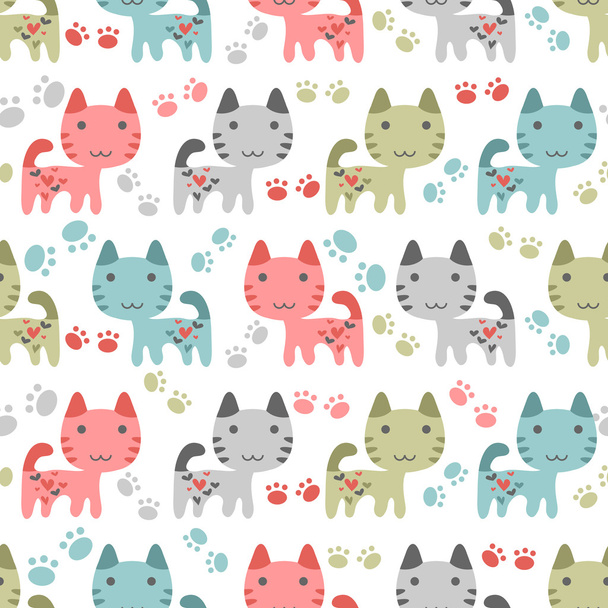 Sweet seamless pattern with kittens - Vector, Image