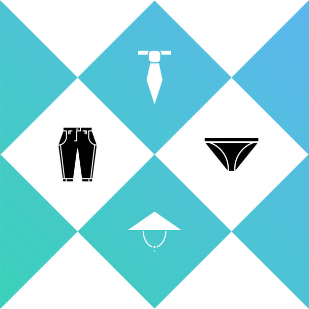 Set Pants, Asian conical hat, Tie and Men underpants icon. Vector. - Vector, Image