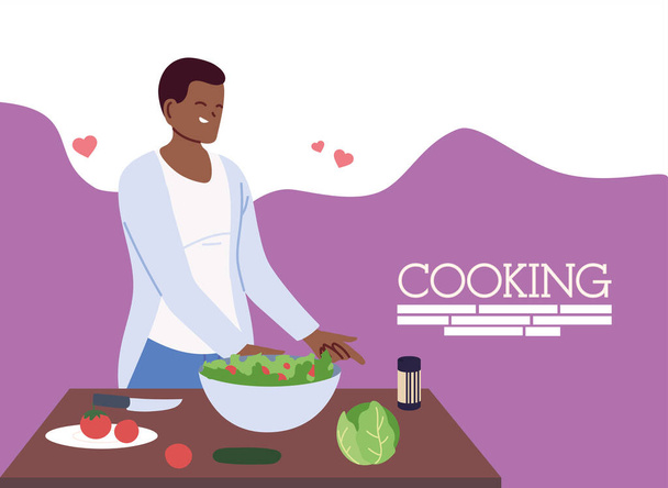 young man in love preparing healthy food - Vector, Image