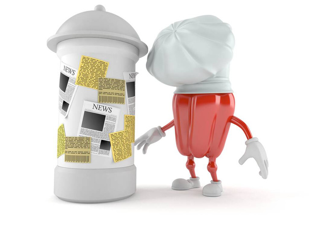 Κόκκινο πιπέρι χαρακτήρα με στήλη διαφήμιση απομονώνονται σε λευκό φόντο. 3D εικονογράφηση - Φωτογραφία, εικόνα