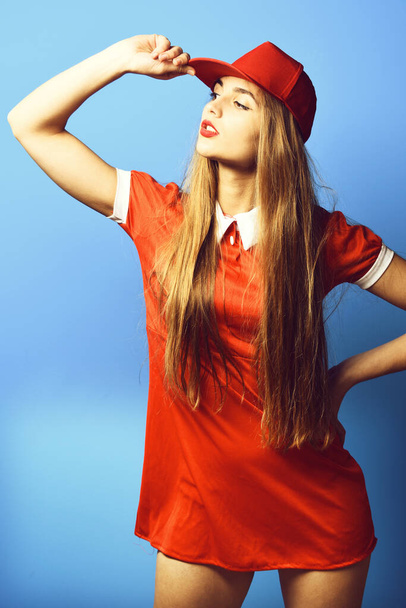 serious colorful girl with cap - 写真・画像