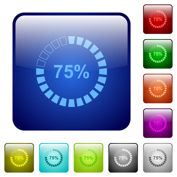 75 percent loaded icons in rounded square color glossy button set - Vector, imagen