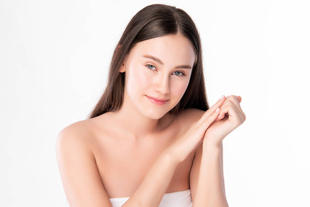 Beautiful Young Woman with Clean Fresh Skin, on white background, Face care, Facial treatment. Cosmetology, beauty and spa. women portrait. - Valokuva, kuva