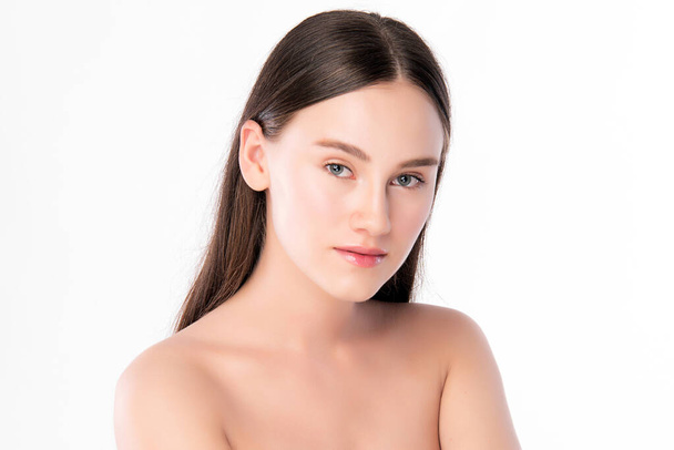 Beautiful Young Woman with Clean Fresh Skin, on white background, Face care, Facial treatment. Cosmetology, beauty and spa. women portrait. - Φωτογραφία, εικόνα