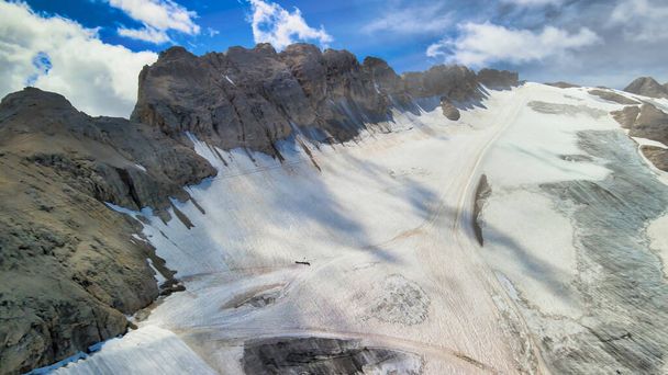 Aerial view of Marmolada Glacier from drone in summer season, Dolomite Mountains. - Photo, Image