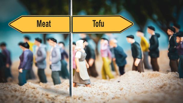 Вулиця знак напрям шлях до тофу проти м'яса - Фото, зображення