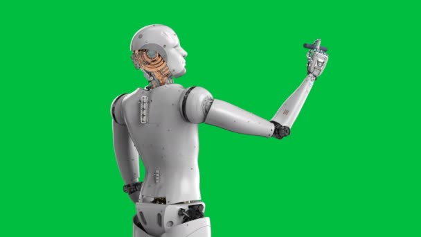 3d rendering cyborg teaching on green screen background 4k footage - Footage, Video