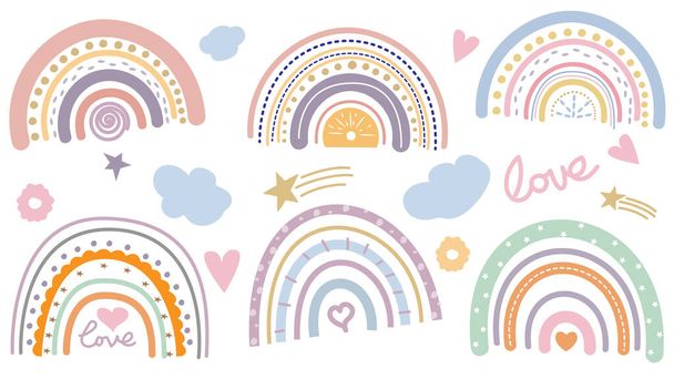 Abstract rainbow scandinavian style Set. Colorful pastel color. Collection of graphic elements for kids. Vector illustration. - Vector, Imagen