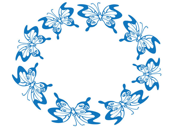 голубая цветочная рамка с цветами - Вектор,изображение