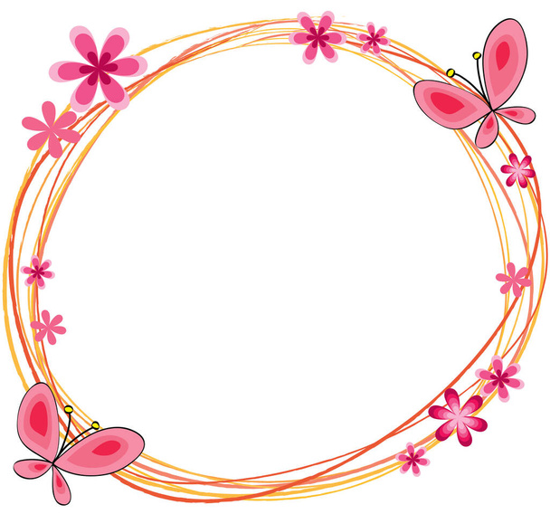 frame with flowers and butterflies - Vector, imagen