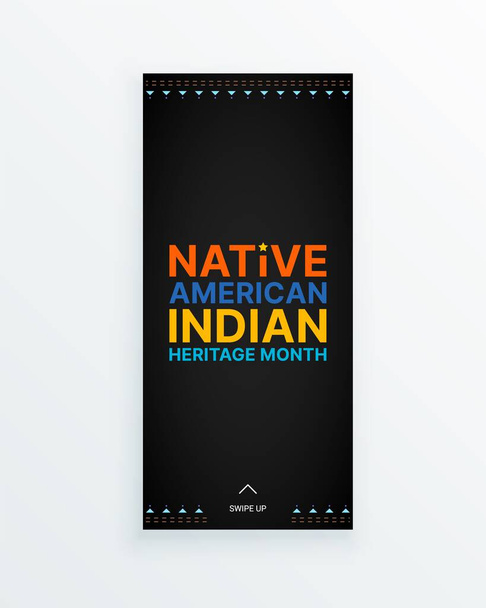 Native American Indian Heritage Month - November - social media story with colorful text on dark background. Building bridges of understanding with Native people - Vektori, kuva