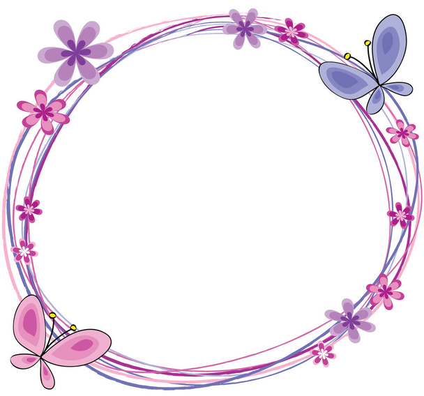 frame with flowers and butterflies - Vector, afbeelding