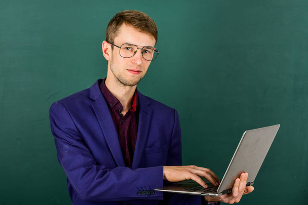 Teacher using modern software self education, searching inspiration concept - Photo, Image