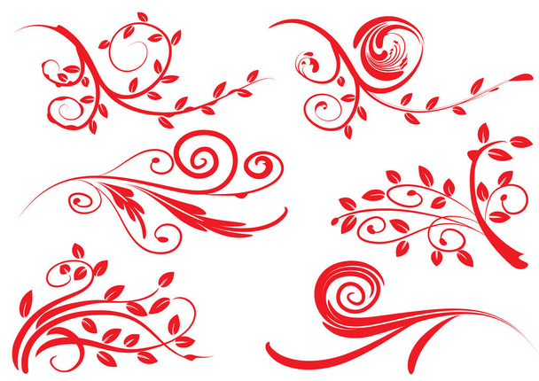 vector set of red floral elements - Vektör, Görsel