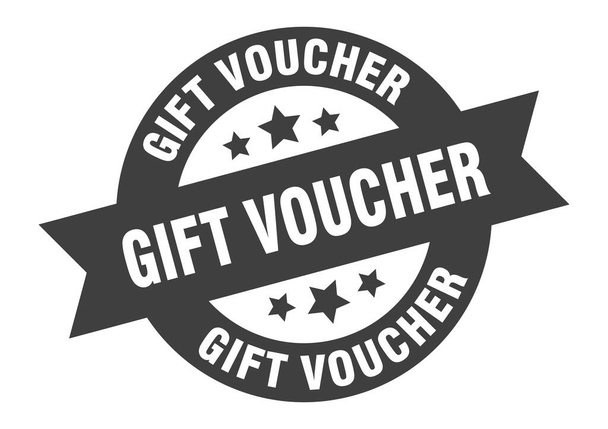 gift voucher sign. round isolated sticker. ribbon tag - Вектор,изображение