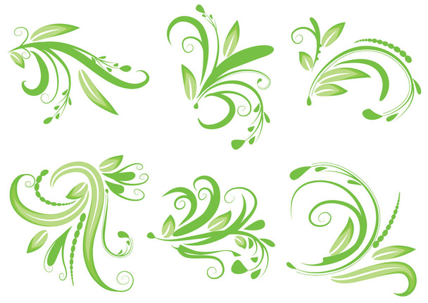 vector set of green floral elements - Vector, imagen
