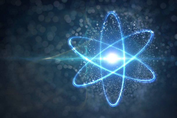 Atom ve temel parçacıkların modeli. Fizik konsepti. 3 Boyutlu resimleme. - Fotoğraf, Görsel