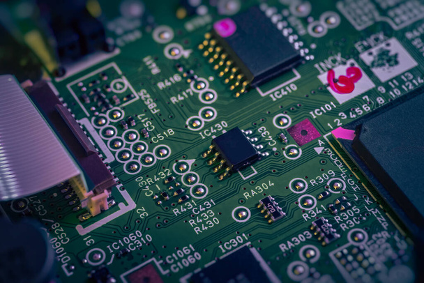 Macro of electronic circuit. Small semiconductors and other electronics. - Photo, Image