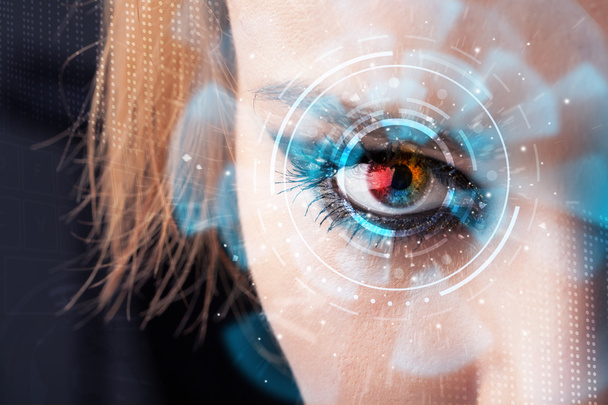 Future woman with cyber technology eye panel concept - Foto, imagen