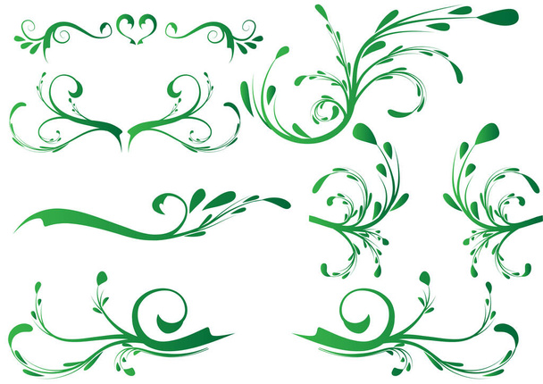 vector set of green floral elements - Vector, Image