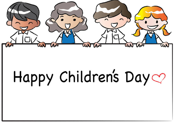 vector illustration of a group of children and a happy family - Vecteur, image