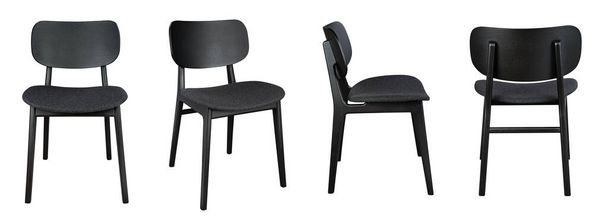 Klasyczny czarny fotel z czarnym tekstylnym siedziskiem na białym - Zdjęcie, obraz