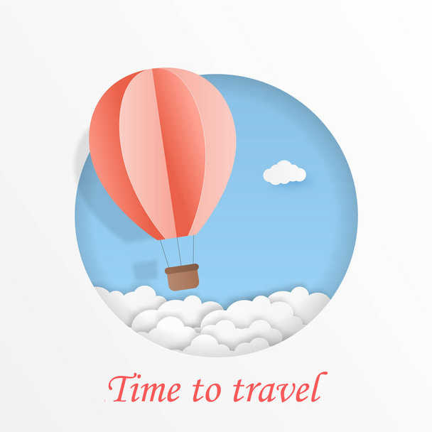 Time to  travel, balloon flying on the blue sky and cloud air transportation concept. vector illustration - Вектор, зображення