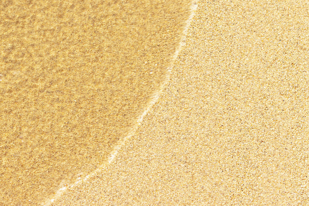 Пена и кристально чистая морская волна на теплом песке пляжа. Место для дизайна и текста. Концепция новогодних каникул за рубежом на праздники 2020-2021. - Фото, изображение