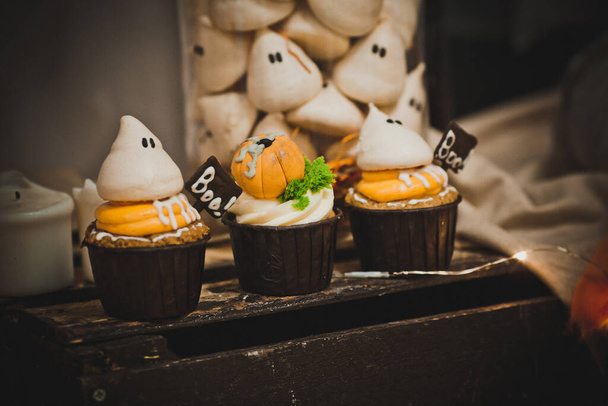 Candy bar with different sweets for the celebration of Halloween - 写真・画像