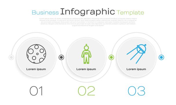 Set line Moon, Astronaut and Satellite. Business infographic template. Vector. - Vector, Image