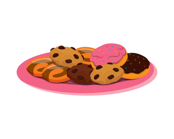 ein Teller mit hausgemachten Keksen und Donuts Illustration Vector - Vektor, Bild