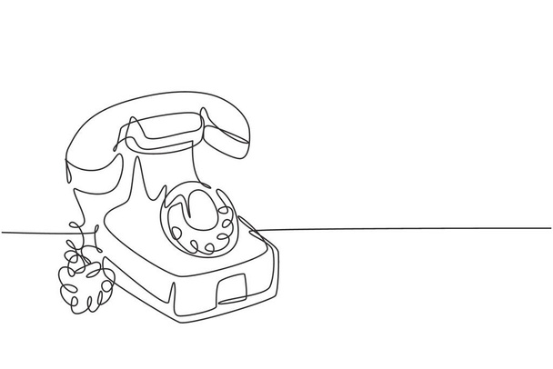 Un dessin en ligne continu du vieux téléphone de bureau analogique antique vintage pour communiquer. Concept de dispositif de télécommunication classique rétro illustration vectorielle de dessin graphique à une ligne - Vecteur, image