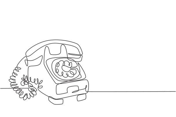 Egy folyamatos vonalrajz régi vintage antik analóg íróasztal telefon kommunikálni. Retro klasszikus távközlési eszköz koncepció egyvonalas rajz grafikus tervezés vektor illusztráció - Vektor, kép