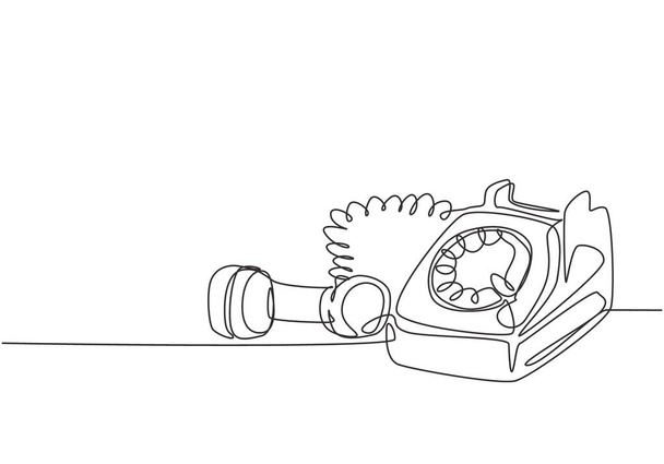 Een continue lijn tekening van oude vintage antieke analoge bureau telefoon om te communiceren. Retro klassiek telecommunicatie-apparaat concept single line draw ontwerp grafische vector illustratie - Vector, afbeelding