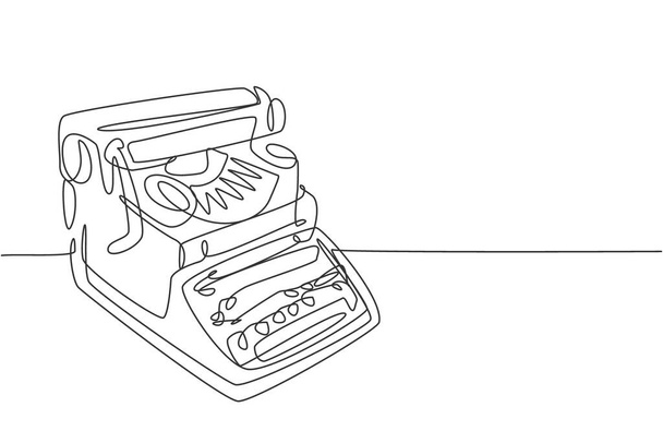 Jedna jednořádková kresba retro starého klasického psacího stroje z bočního pohledu. Vintage office element concept continuous line draw graphic design vector illustration - Vektor, obrázek