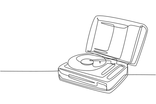 Uma única linha de desenho de música retro velho clássico portátil gira-discos de vinil jockey. Vintage analógico áudio player item conceito linha contínua gráfico desenho desenho vetor ilustração - Vetor, Imagem