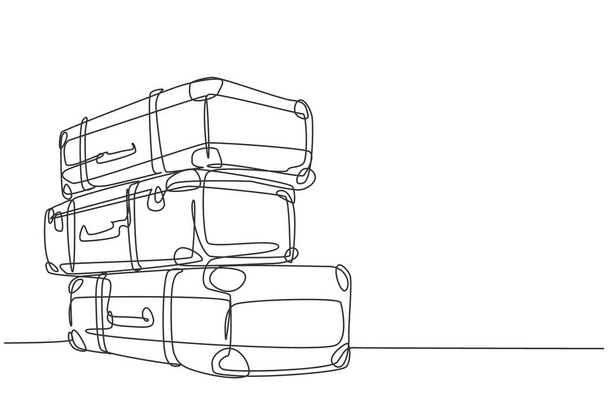 Jeden ciągły rysunek linii starego, klasycznego, skórzanego stosu walizek. Klasyczny element podróży koncepcja jednej linii rysować projekt graficzny wektor ilustracja - Wektor, obraz