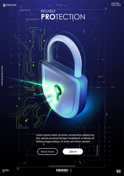 Lock in futuristic style. Protection Business Concept. future technology template. Safety data concept vector illustration. Fututistic HUD background. - Vector, Image