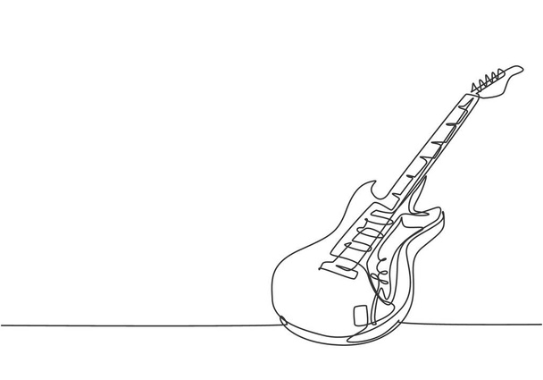 One continuous line drawing of electric guitar. Концепция струнных музыкальных инструментов. Современная графическая векторная иллюстрация - Вектор,изображение