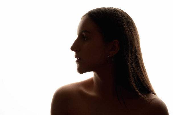 perfect skin female face silhouette portrait woman - Foto, Imagem