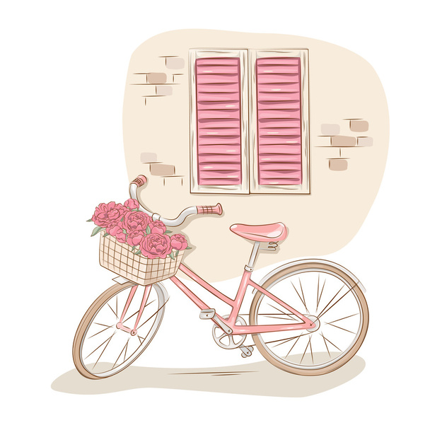 Retro windows and bicycle - Vector, Image