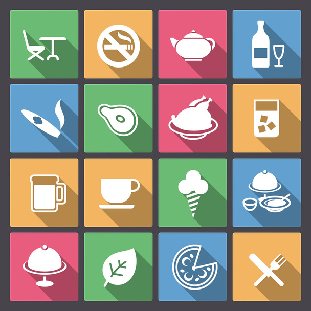 set of food and alcohol drink icons in flat design - Vector, Imagen