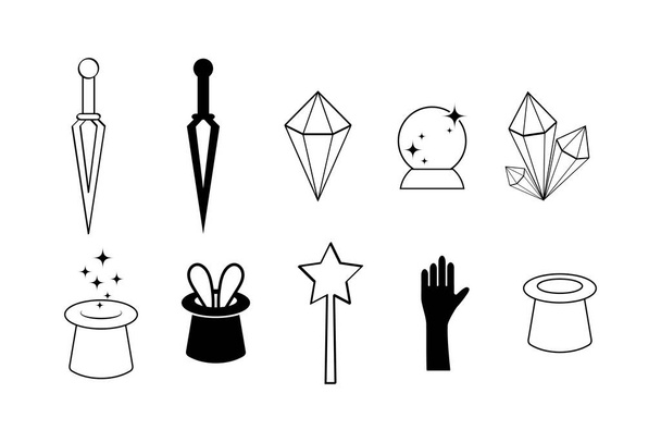 Doodle magische symbolen set pictogram geïsoleerd op wit. Handtekenlijn kunst. Schets vectorvoorraadillustratie. EPS 10 - Vector, afbeelding