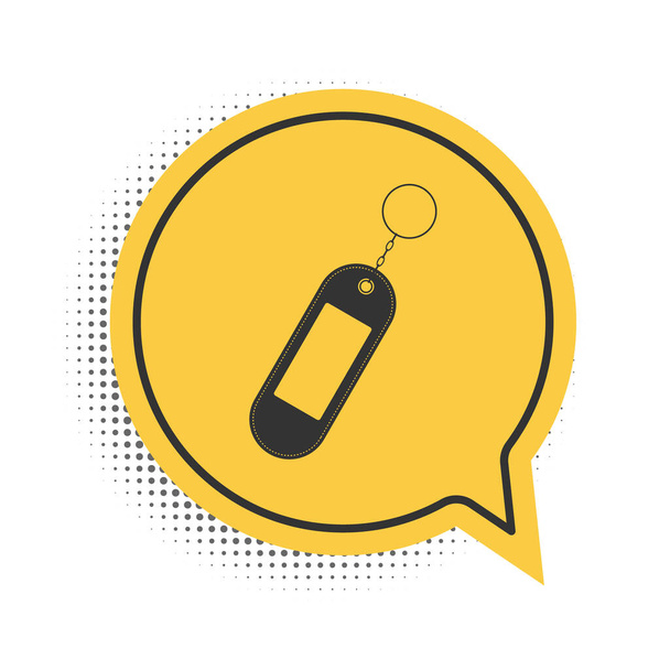 Black Key chain icon isolated on white background. Blank rectangular keychain with ring and chain for key. Yellow speech bubble symbol. Vector. - Vector, Image