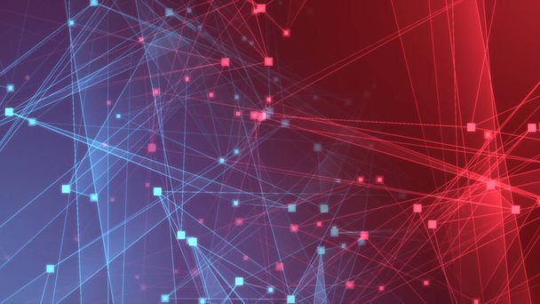 Абстрактна технологічна мережа червоно-синього багатокутника з технологічним фоном підключення. Абстрактні точки і лінії текстури фону. 3D візуалізація
. - Фото, зображення