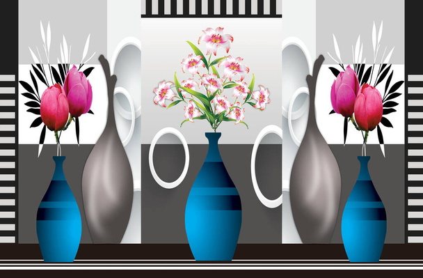 3d иллюстрации вазы с серым белым фоном черный .wallpaper для оформления рамок стен . - Фото, изображение